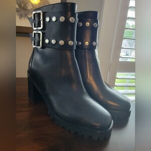 NWOT Longchamp Black Leather Ankle Boots with Buckle Detail